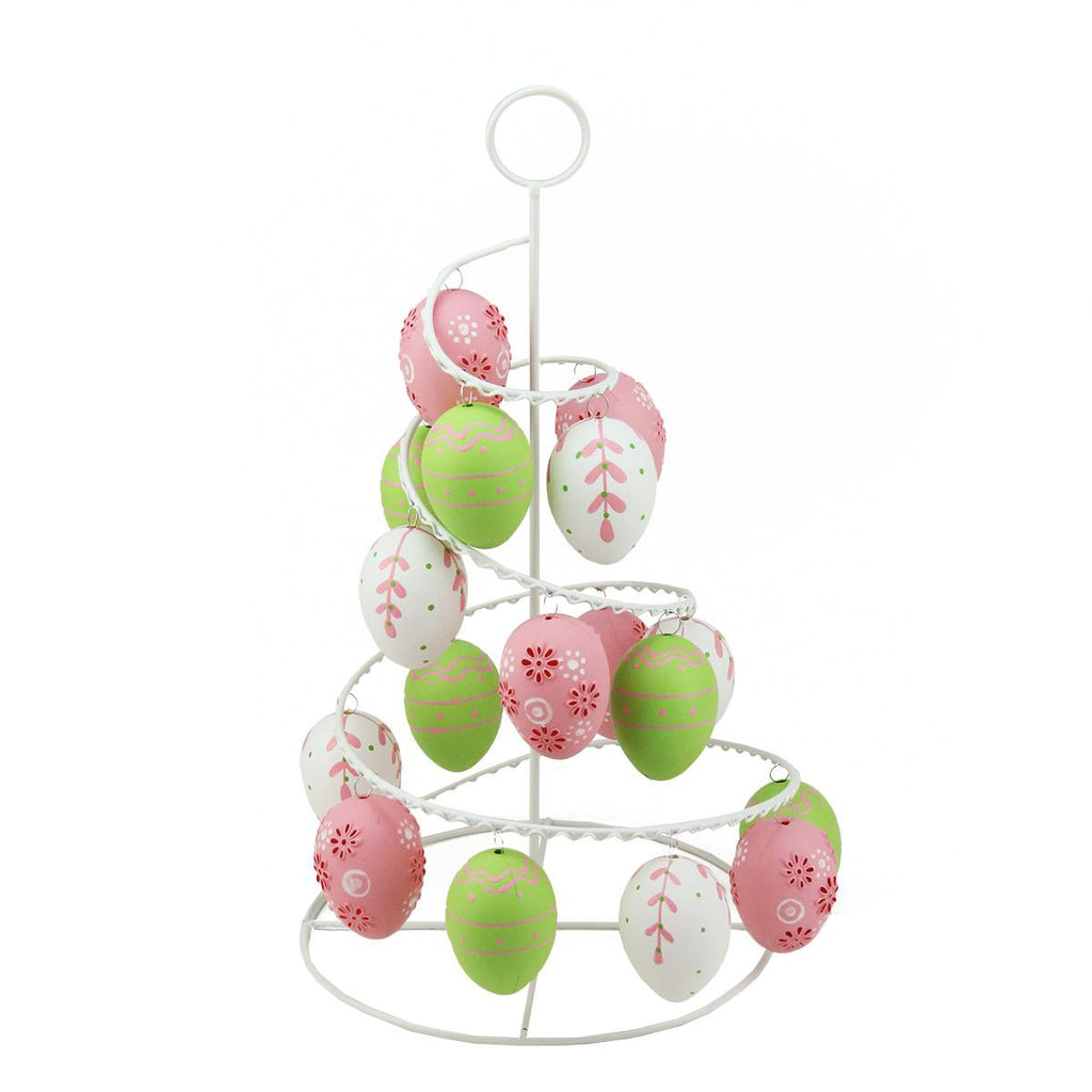 14.25" Pastel Pink, White and Green Floral Cut-Out Spring Easter Egg Tree