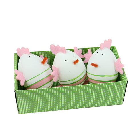 Set of 3 Pink and Green Striped Felt Easter Egg Chicken Spring Figure Decorations 2.75"