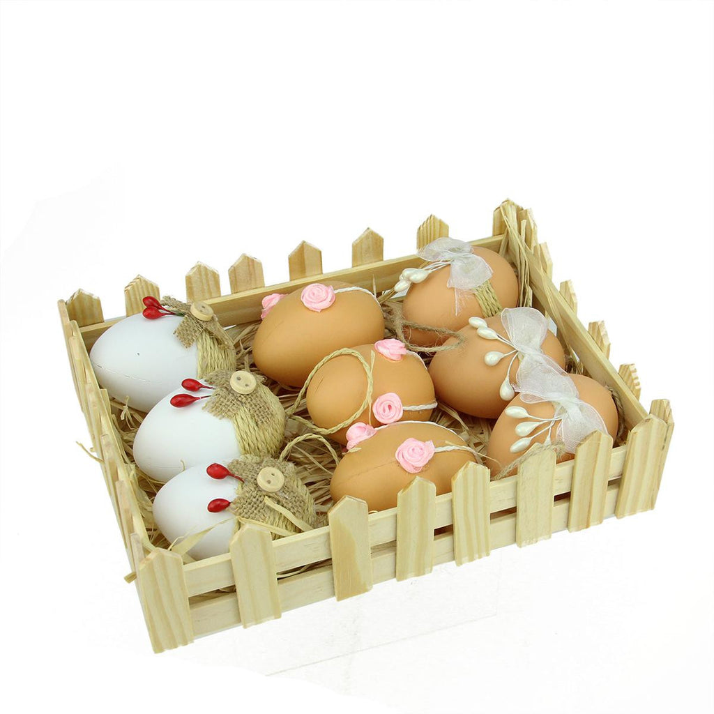 Set of 9 White and Natural Colored Jute Burlap Spring Easter Egg Ornaments 2.25"