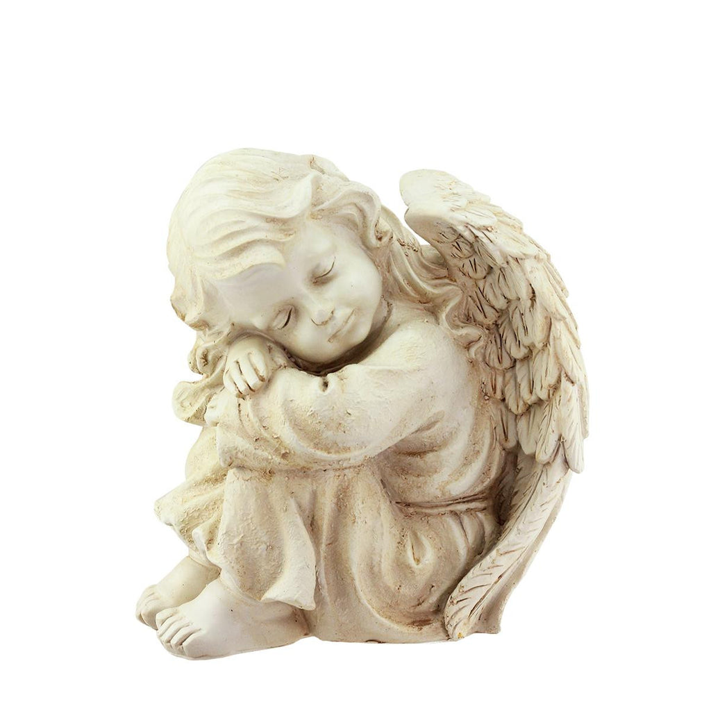 10" Heavenly Gardens Distressed Ivory Resting Cherub Angel Outdoor Patio Garden Statue