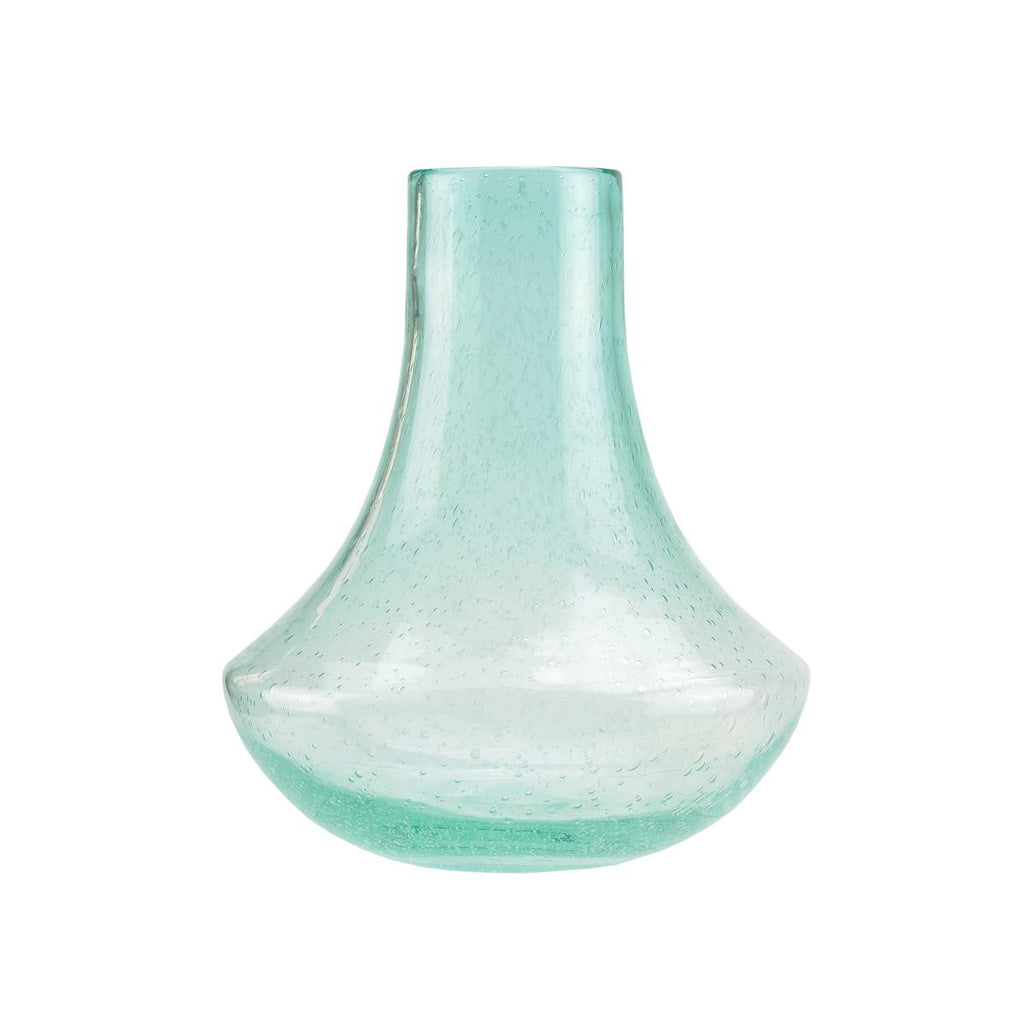 11.5" Light Blue Inverted Mushroom Shaped Hand Blown Bubble Glass Vase