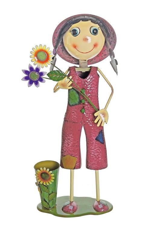 41" Pink and Green Girl With Sunflower Garden Decorative Spring Outdoor Planter