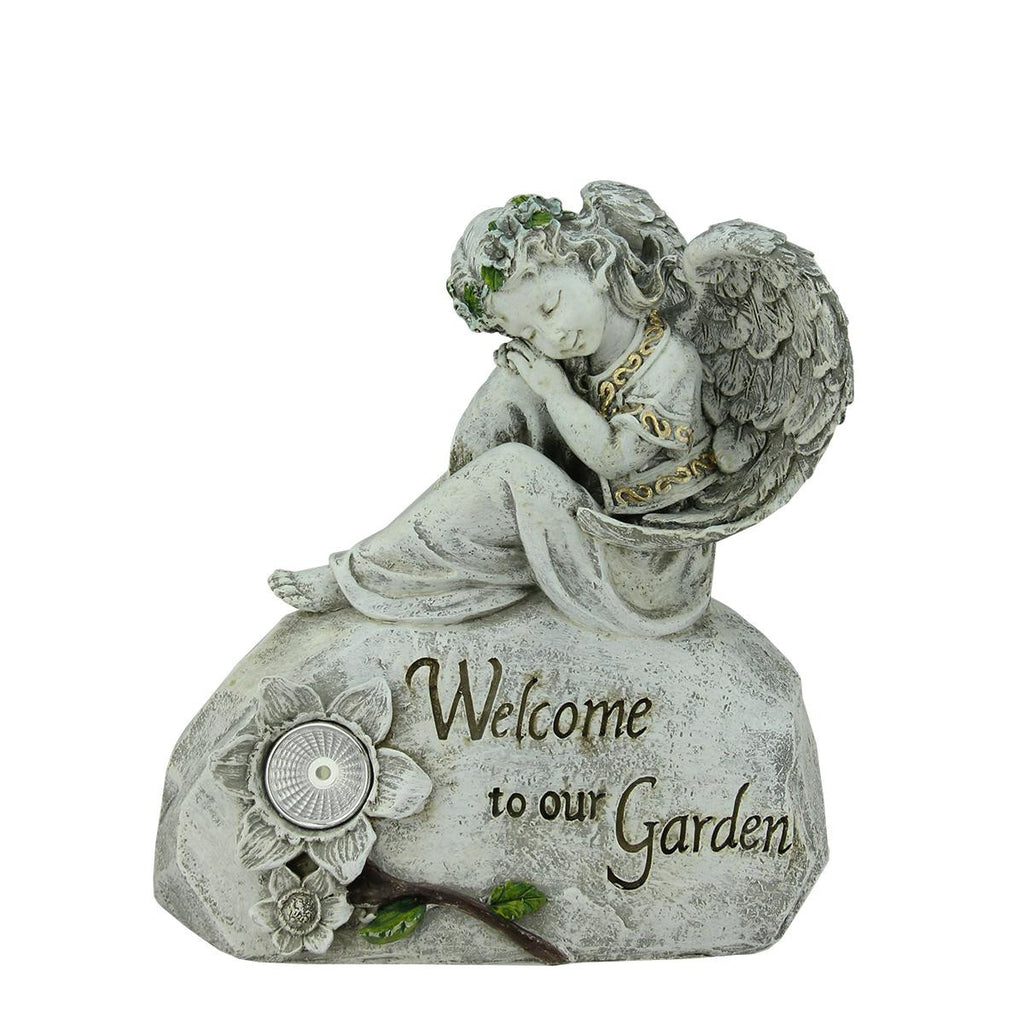 10" Religious Peaceful Angel "Welcome To Our Garden" Solar Powered Outdoor Patio Statue