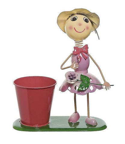 13" Girl With Purple Dress and Flower Decorative Spring Outdoor Planter