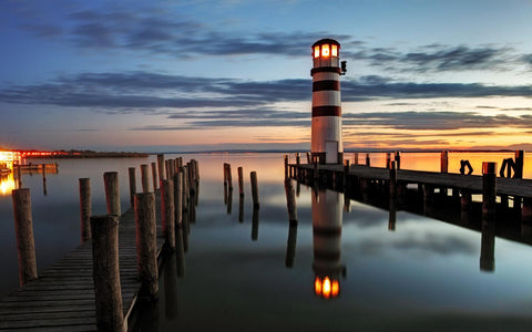 LED Lighted Coastal Sunset Lighthouse Scene Canvas Wall Art 15.75" x 23.5"