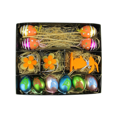 Set of 13 Multi-Color Easter Egg, Flower & Bunny Spring Decorations