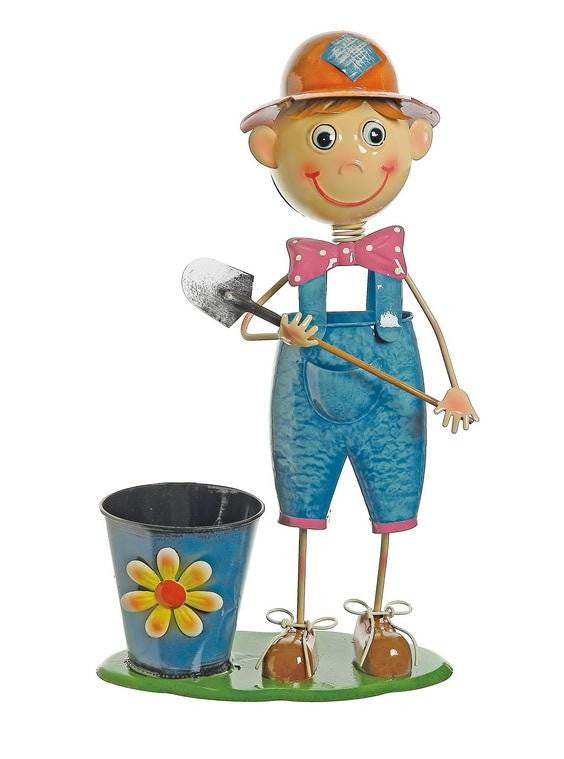 20" Boy With Shovel and Polka Dot Bow Tie Decorative Spring Outdoor Garden Planter