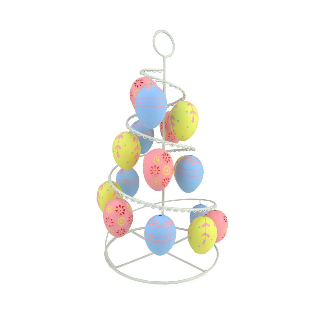 14.25" Pastel Pink, Blue and Yellow Floral Cut-Out Spring Easter Egg Tree