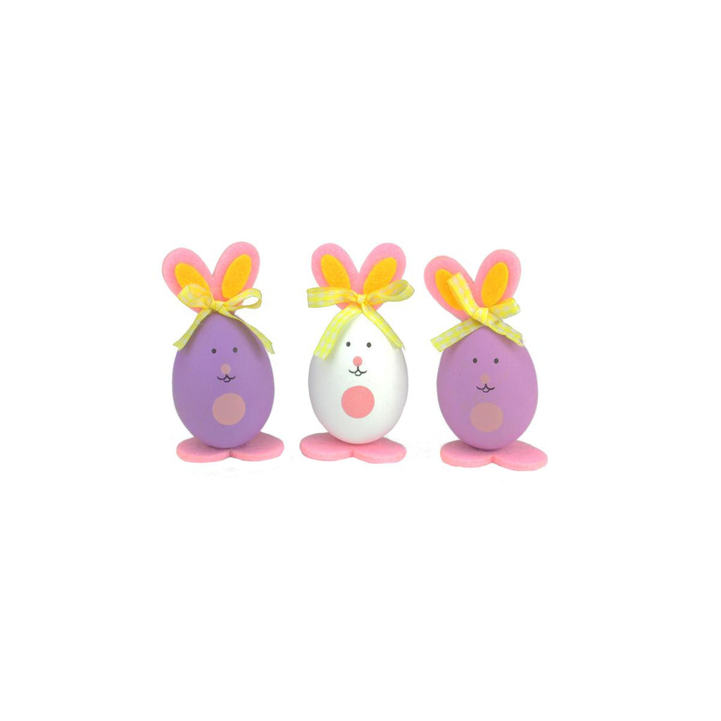 Set of 3 Pink, Purple and White Striped Easter Egg Bunny Spring Figure Decorations 3.5"