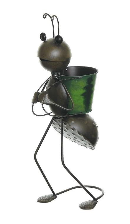 22.5" Espresso Brown Garden Ant With Green Backpack Decorative Spring Outdoor Planter