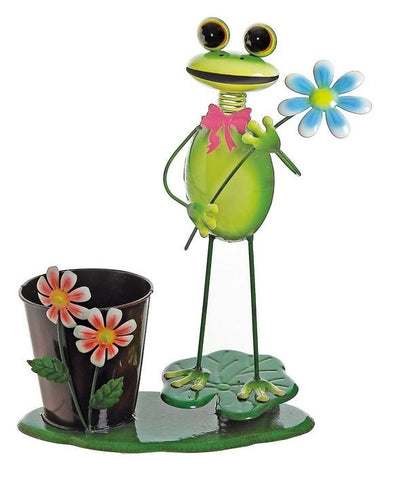 15" Green Frog With Flowers on a Lily Pad Decorative Spring Outdoor Garden Planter