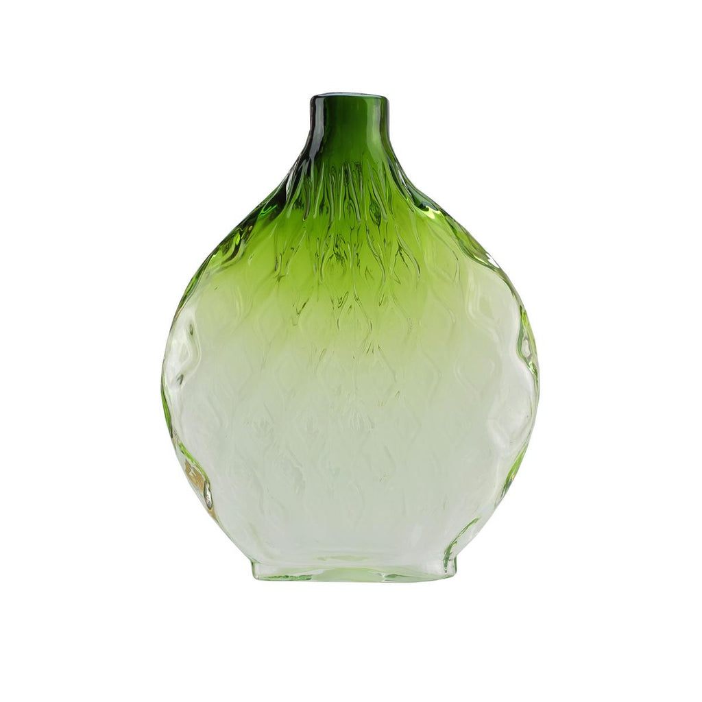 11.5" Disc Shaped Transparent Forest Green OmbrÃƒÂ© Hand Blown Glass Vase