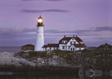 LED Lighted Coastal Lighthouse Home with Purple Sunset Canvas Wall Art 15.75" x 23.5"