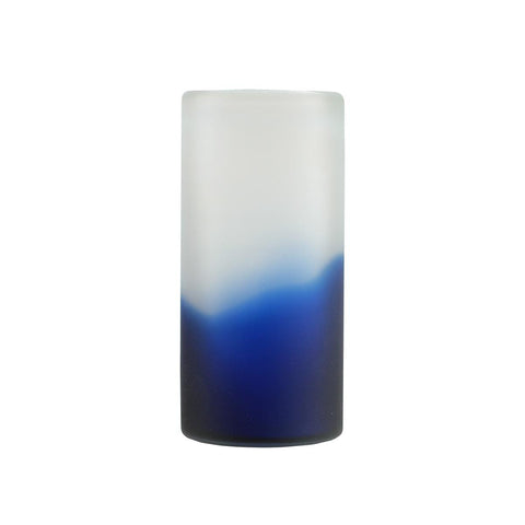 10.5" Zaffre Blue and White Smoke Cylindrical Hand Blown Frosted Glass Vase