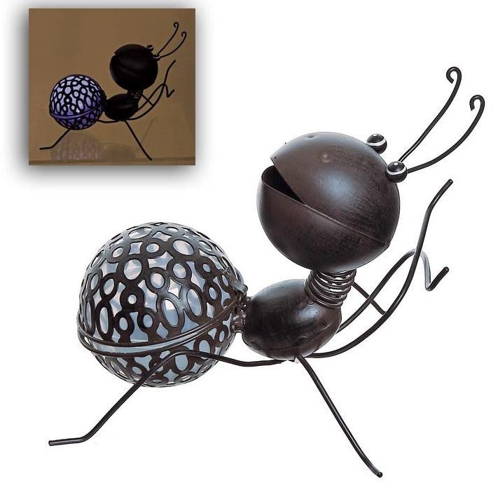 12" LED Lighted Solar Powered Espresso Brown Rearing Wire Ant Spring Outdoor Garden Solarlight