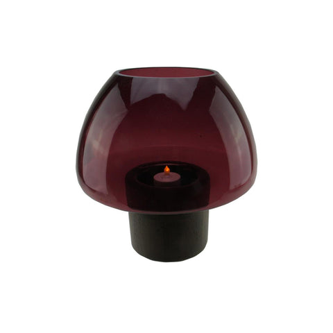 9.75" Transparent Byzantium Purple Glass Candle Holder with Wooden Base