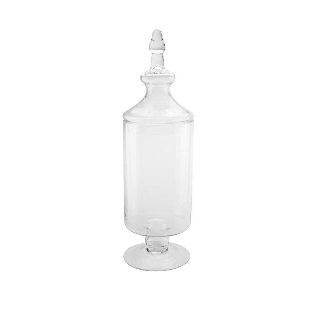 19" Transparent Glass Cylindrical Jar with Finial Topped Lid