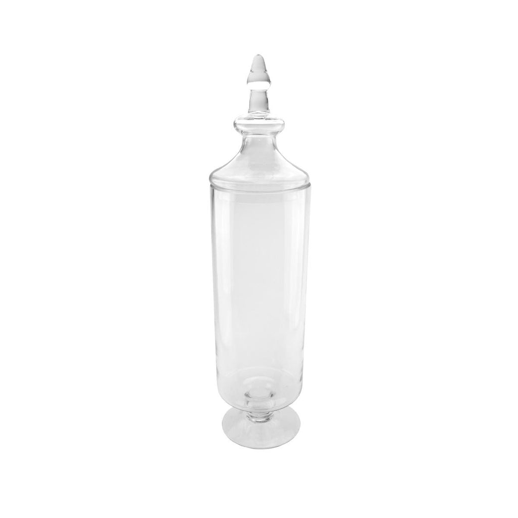 24" Transparent Glass Cylindrical Jar with Finial Topped Lid