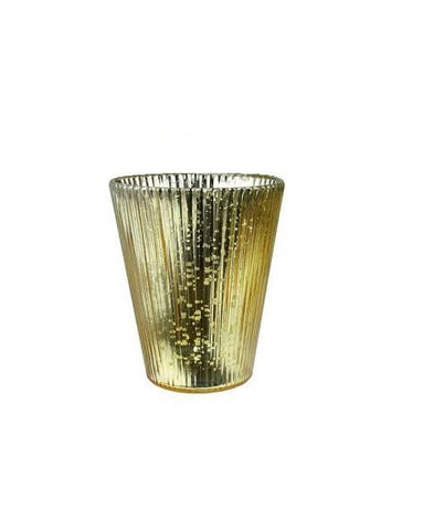 Set of 4 Gold and Silver Ribbed Mercury Glass Decorative Votive Candle Holders 4.25"