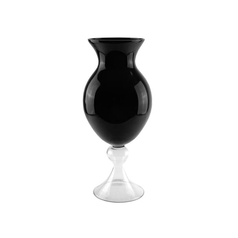 20" Jet Black and Transparent Glass Flower Vase