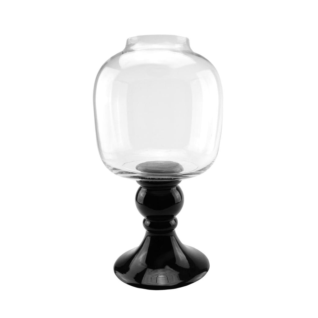 17.75" Transparent and Jet Black Glass Pedestal Pillar Candle Holder