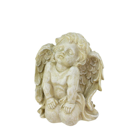 6" Heavenly Gardens Distressed Almond Brown Kneeling Cherub Angel Outdoor Patio Garden Statue