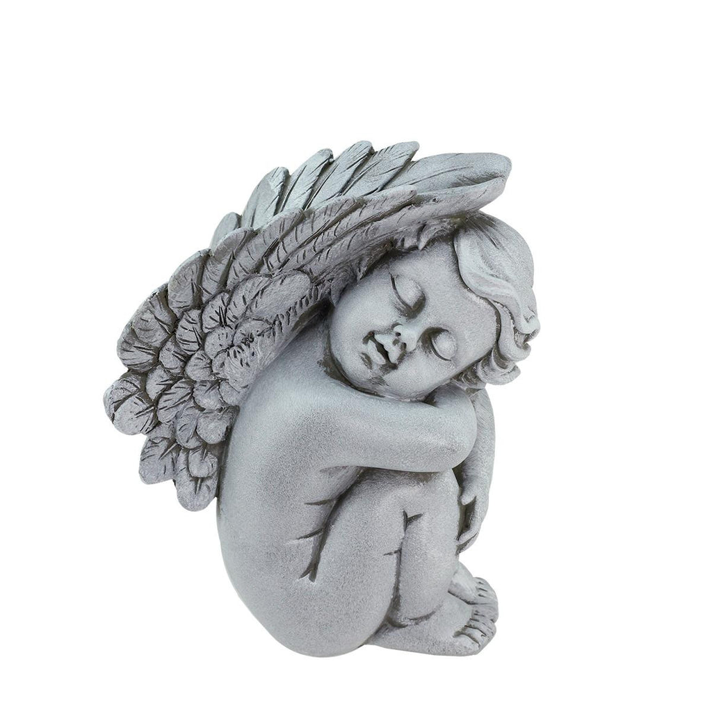 7" Heavenly Gardens Gray Right Facing Sleeping Cherub Angel Outdoor Patio Garden Statue