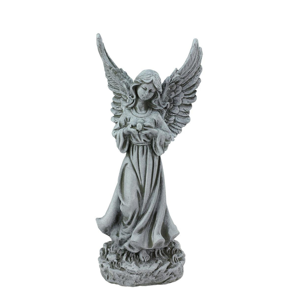 12.5" Heavenly Gardens Gray Serene Angel with Dove Outdoor Patio Garden Statue