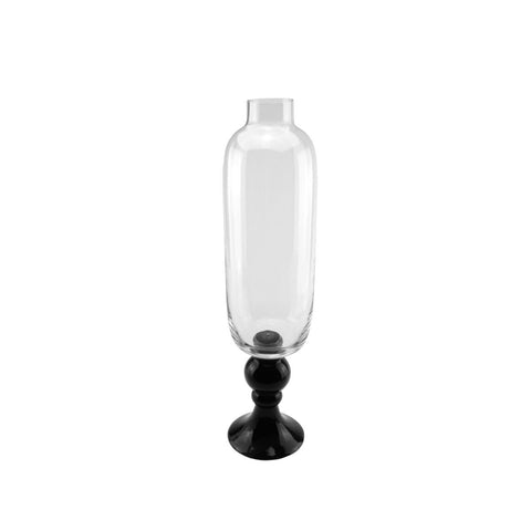 23.5" Transparent and Jet Black Glass Pedestal Style Flower Vase