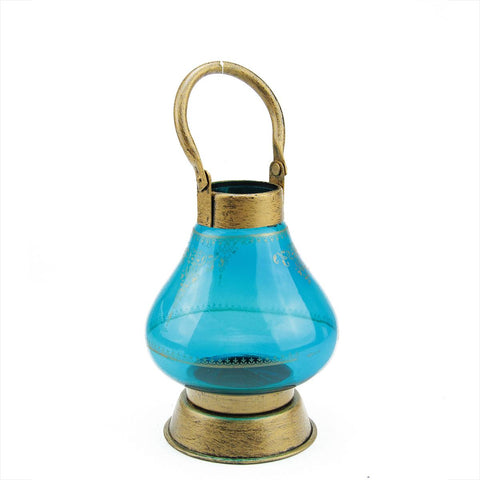 8" Decorative Indian Inspired Transparent Aqua Blue Glass Tea Light Candle Holder