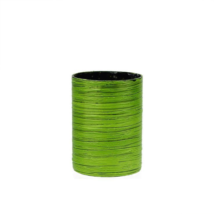 Set of 4 Decorative Lime Green and Silver Mercury Glass Ribbed Votive Candle Holders 4.5"