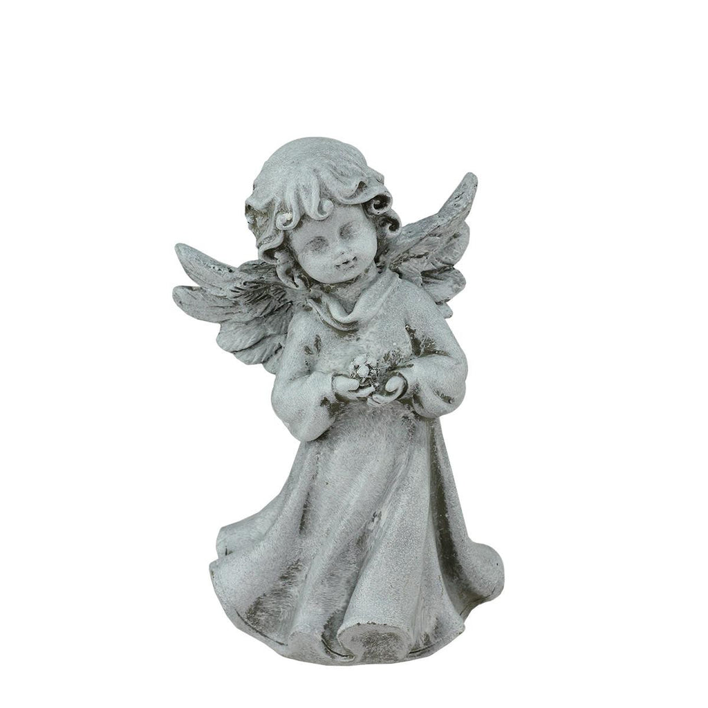 6.5" Heavenly Gardens Distressed Gray Cherub Angel Girl with Flower Outdoor Patio Garden Statue