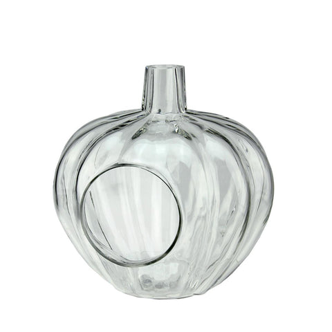 10.5" Transparent Glass Pumpkin Shaped Decorative Pillar Candle Holder