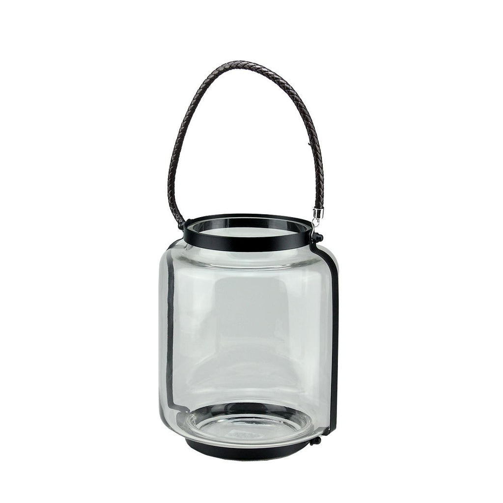 18" Clear Glass Hurricane Pillar Candle Lantern with Jet Black Metal Frame