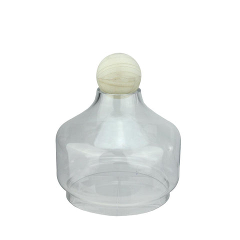 11.75" Transparent Glass Hurricane with Decorative Wooden Lid and Base