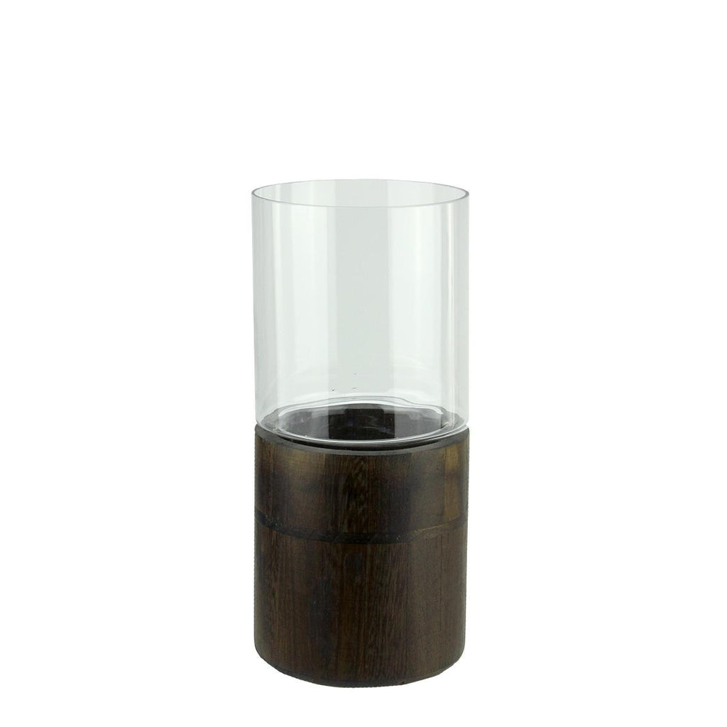 12" Clear Glass Hurricane Pillar Candle Holder with Wooden Base