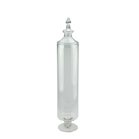 29" Transparent Glass Cylindrical Jar with Finial Topped Lid