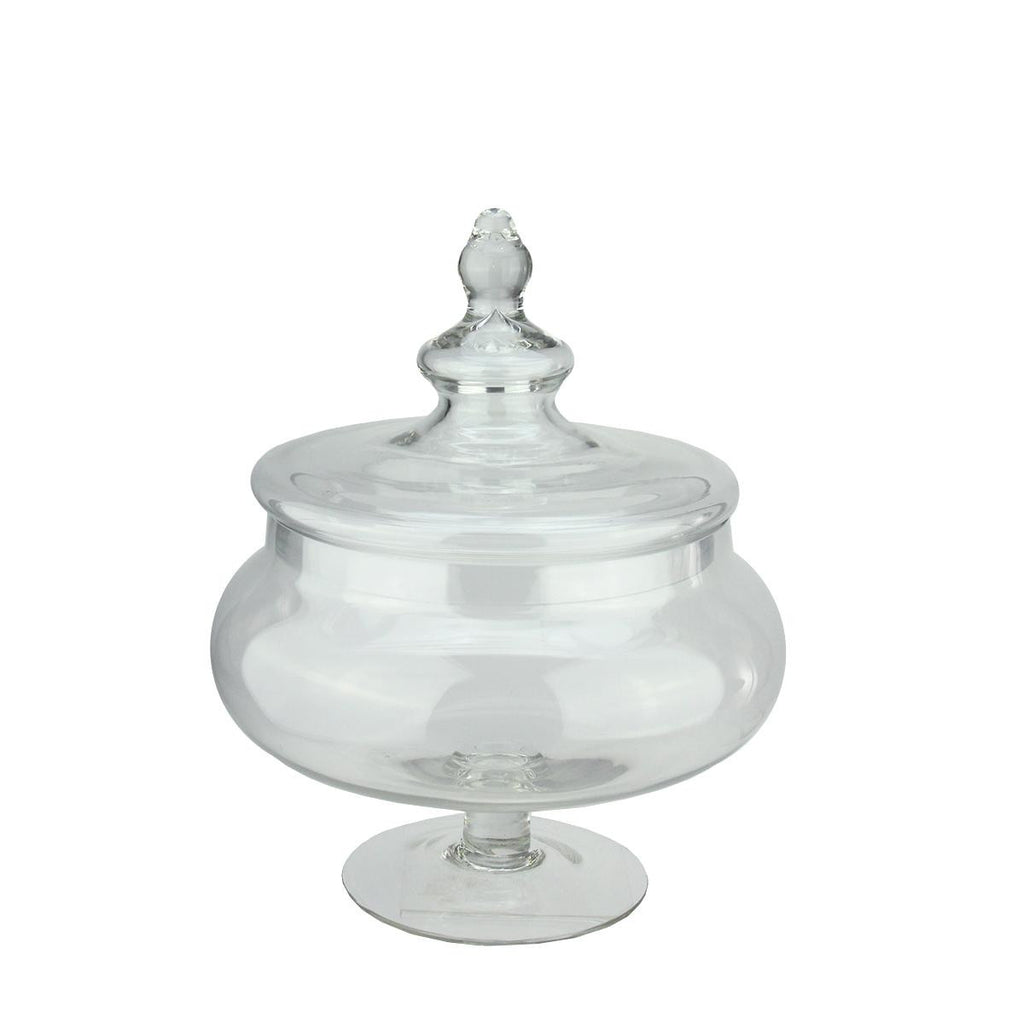 15" Rotund Transparent Glass Jar with Finial Topped Lid