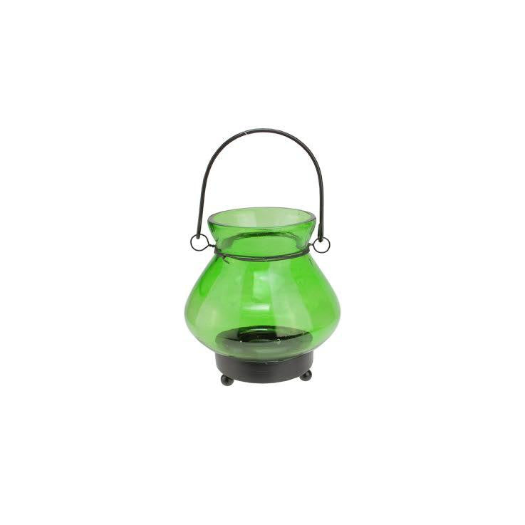 4.75" Transparent Green Glass Mini Tea Light Candle Lantern Decoration