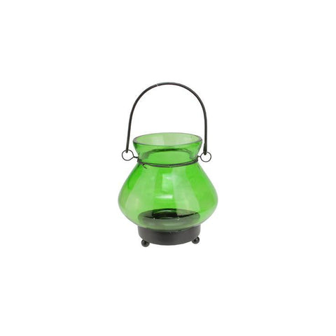 4.75" Transparent Green Glass Mini Tea Light Candle Lantern Decoration