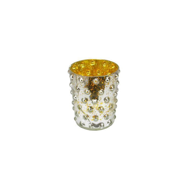 5" Gold and Silver Hobnail Mercury Glass Decorative Votive Candle Holder