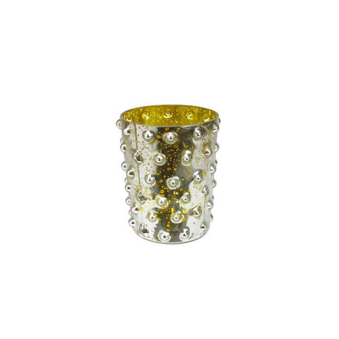 5" Yellow and Silver Hobnail Mercury Glass Decorative Votive Candle Holder