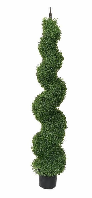 5' Potted Artificial Two Tone Green Spiral Boxwood Topiary Garden Decoration