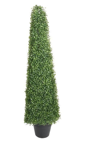 45" Potted Artificial Two Tone Green Triangular Boxwood Topiary Garden Decoration