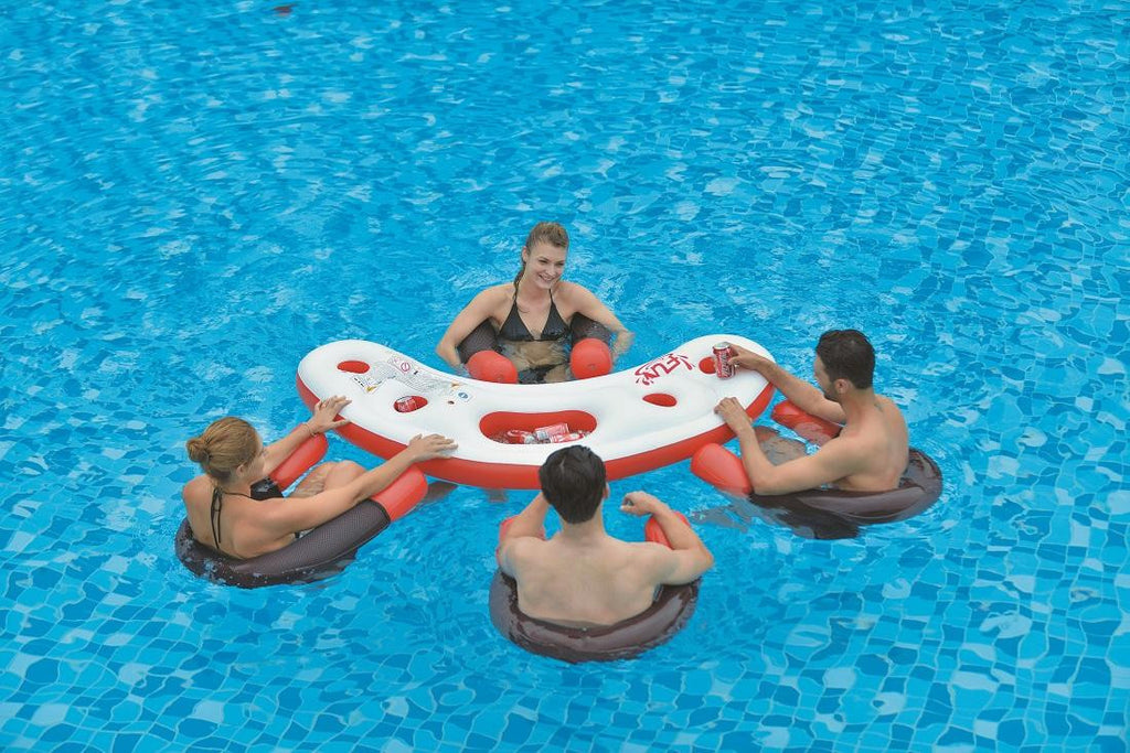 67" Inflatable Red, White, and Black Floating Swimming Pool Bar Set