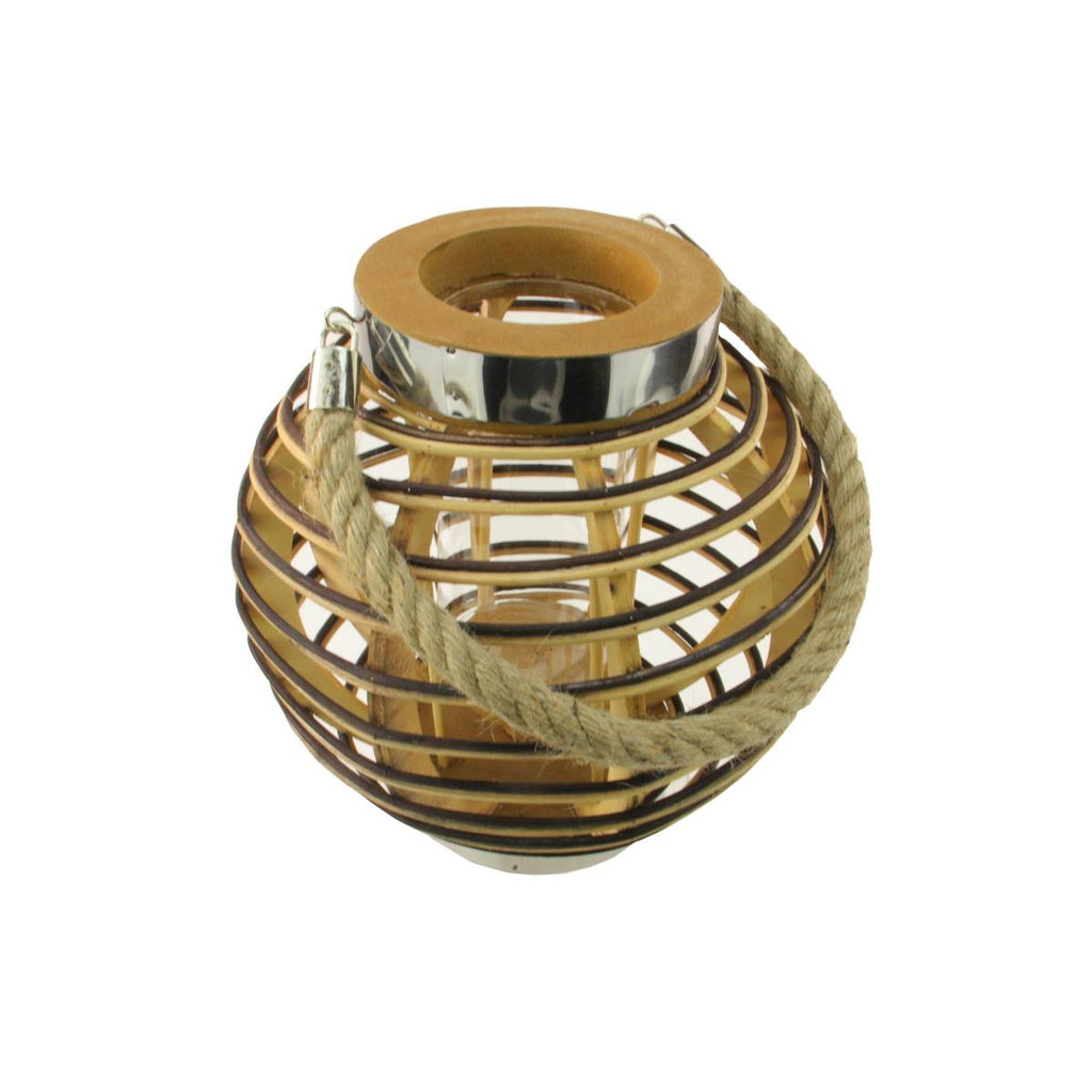 9.5" Rustic Chic Round Rattan Decorative Candle Holder Lantern with Jute Handle