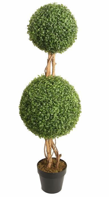 48" Potted Artificial Two Tone Green Double Ball-Shaped Boxwood Topiary Garden Decoration