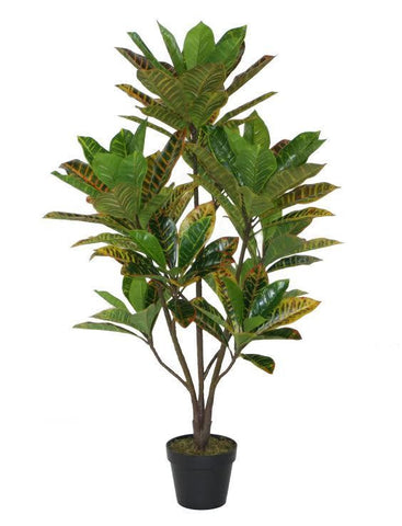 45.75" Decorative Potted Artificial Green, Yellow and Brown Croton Tree