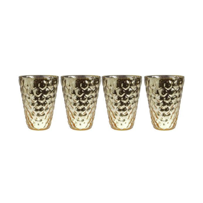 Set of 4 Gold and Silver Textured Mercury Glass Decorative Votive Candle Holders 4.5"