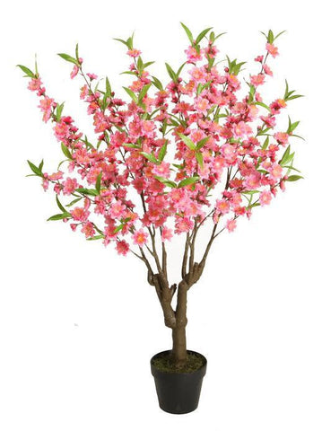 43.5" Potted Decorative Artificial Pink, Green and Brown Peach Floral Blossom Tree